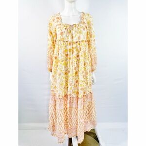 Billabong Yellow Floral Maxi Dress Size S Casual Boho Summer Balloon Sleeve